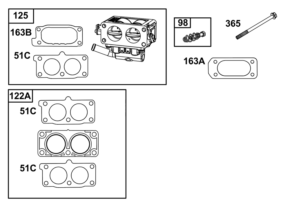 Carburetor Group Diagram and Parts List for 61H277-0108-E1  Briggs and Stratton Engine
